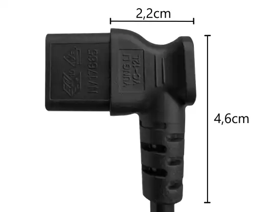 Maitinimo kabelis Danija, K 90°-C13 90°, 0,75 mm², patvirtinimai: VDE/DEMKO, juodos spalvos, ilgis 1,80 m