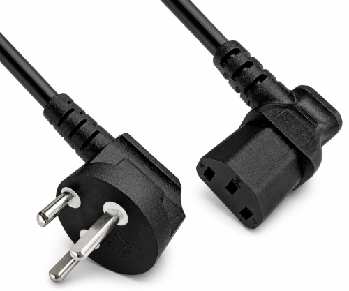 Cablu de rețea Danemarca tip K 90° la C13 90°, 0,75mm², omologări: VDE/DEMKO, negru, lungime 1,80m