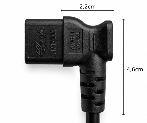 Cablu de rețea Danemarca tip K 90° la C13 90°, 0,75mm², omologări: VDE/DEMKO, negru, lungime 1,80m