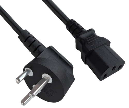Καλώδιο δικτύου Δανίας τύπου K 90° προς C13, 1mm², έγκριση: DEMKO, μαύρο, μήκος 5.00m