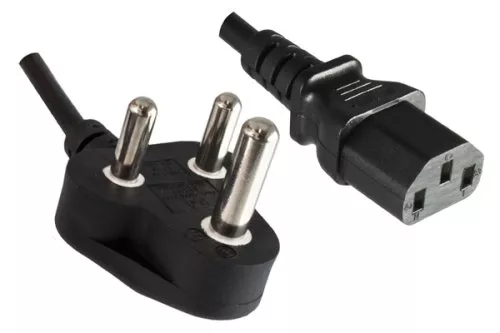 Power cord India type M to C13, 1,5mm², 10A, Approval: BIS, black, length 5,00m