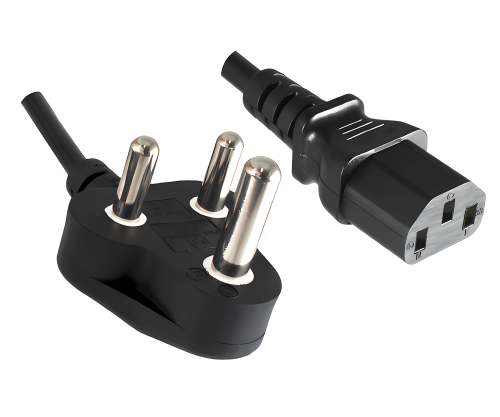 Power cable India type M to C13, 1.5mm², 16A, approval: BIS, black, length 5.00m
