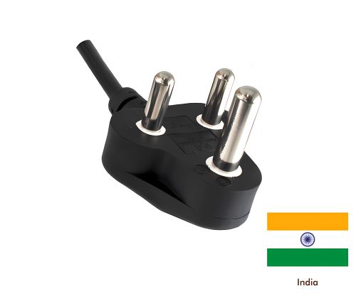 Power cable India type M to C13, 1.5mm², 16A, approval: BIS, black, length 5.00m