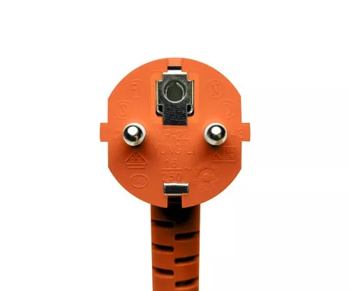 Netzkabel Europa CEE 7/7 90° auf C13, 0,75mm², VDE, orange, Länge 1,80m