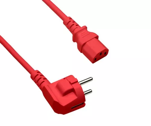 Netzkabel Europa CEE 7/7 90° auf C13, 1 mm², VDE, rot, Länge 5,00m