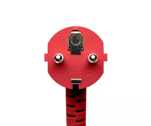 Netzkabel Europa CEE 7/7 90° auf C13, 1 mm², VDE, rot, Länge 3,00m