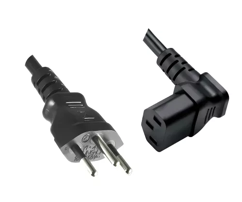 Mains cable Switzerland type J (partially insulated) to C13 90°, 0.75mm², approval: SEV, black, length 1.80m