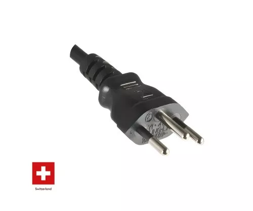 Stromkabel Netzkabel für die Schweiz auf C13 90° abgewinkelt (seitwärts)