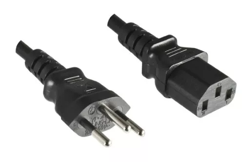 Omrežni kabel Švica, tip J (delno izoliran) za C13, 0,75 mm², homologacija: SEV, črn, dolžina 1,00 m