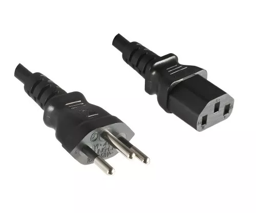 Mains cable Switzerland type J (partially insulated) to C13, 0.75mm², approval: SEV, black, length 1.00m