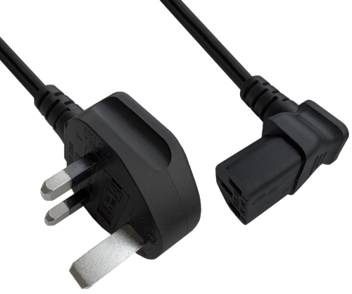 Мрежов кабел England UK тип G 10A към C13 90°, 0,75 mm², одобрен: ASTA / SASO /HK и Singapore SM, черен, дължина 1,80 m