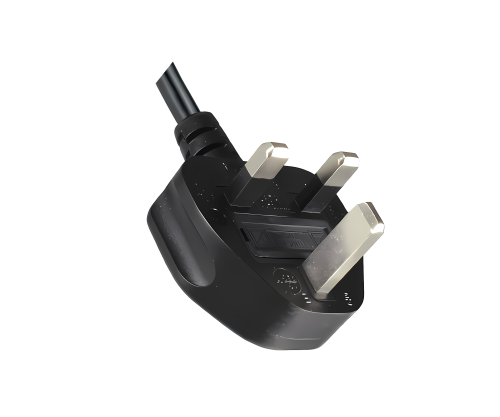 Mains cable England UK type G 10A to C13 90°, 0.75mm², approved: ASTA / SASO /HK and Singapore SM, black, length 1.80m