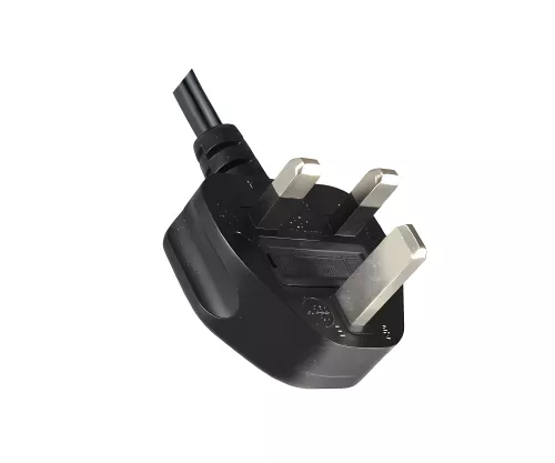 Mains cable England UK type G 10A to C13 90°, 0.75mm², approved: ASTA / SASO /HK and Singapore SM, black, length 1.80m