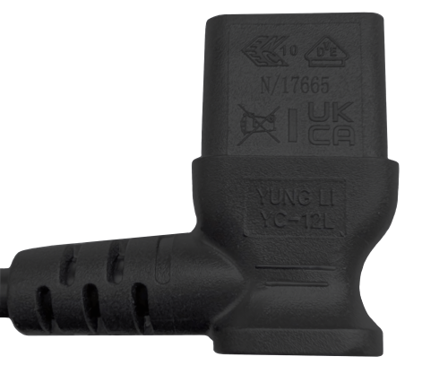 Mrežni kabel Anglija UK tip G 10A na C13 90°, 0,75 mm², odobreno: ASTA /SASO /HK in Singapur SM, črn, dolžina 2,00 m