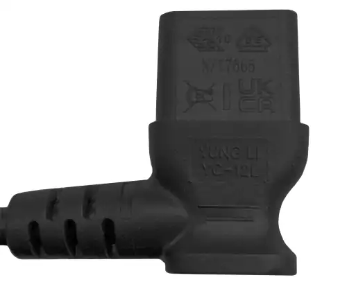 Netkabel Engeland UK type G 10A naar C13 90°, 0,75mm², goedgekeurd: ASTA /SASO /HK en Singapore SM, zwart, lengte 2,00m