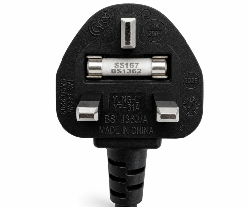 Καλώδιο δικτύου Αγγλίας τύπου G 10A σε C13 90°, 0.75mm², εγκεκριμένο: ASTA /SASO /HK και Singapore SM, μαύρο, μήκος 2.00m