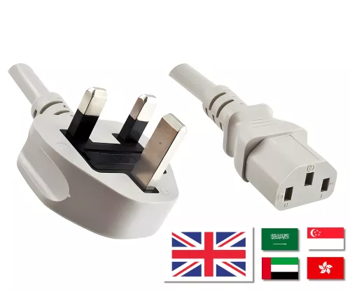 Mains cable England UK type G 13A to C13, 1.5mm², approval: ASTA /SASO /HK and Singapore SM, grey, length 2.50m