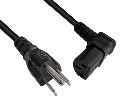 Cabo de alimentação América EUA NEMA 5-15P, tipo B - C13 inclinado na parte inferior, AWG18, SVT, UL/CSA, preto, comprimento 1,80m