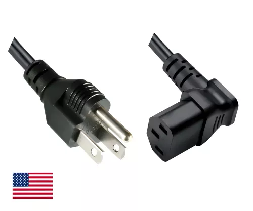 Netzkabel Amerika USA NEMA 5-15P, Typ B - C13 unten gewinkelt, AWG18, SVT, UL/CSA, schwarz, Länge 1,80m
