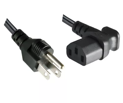 Mains cable America USA NEMA 5-15P, type B - C13 angled to the side, AWG18, SVT, UL/CSA, black, length 1.80m