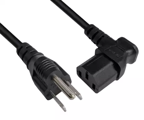 Maitinimo kabelis Amerika, JAV, NEMA 5-15P, B - C13 tipo, pasuktas į šoną, AWG18, SVT, UL/CSA, juodas, 1,80 m ilgio