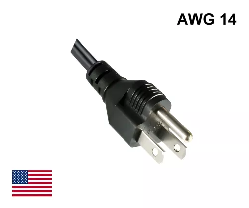 Netzkabel Amerika USA NEMA 5-15P, Typ B auf C13, großer Querschnitt AWG14, SJT, UL/CSA, schwarz, Länge 1,80m