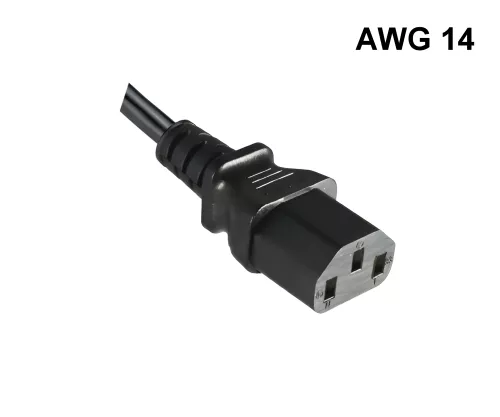 Netzkabel Amerika USA NEMA 5-15P, Typ B auf C13, großer Querschnitt AWG14, SJT, UL/CSA, schwarz, Länge 1,80m