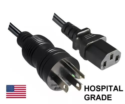 Netzkabel Amerika USA Typ B US NEMA 5-15P auf C13, HOSPITAL GRADE, AWG18, SJT, UL, CSA, schwarz, Länge 3,00m