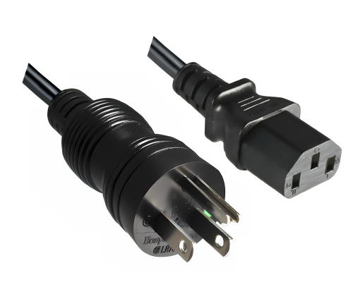 Netzkabel Amerika USA Typ B US NEMA 5-15P auf C13, HOSPITAL GRADE, AWG18, SJT, UL, CSA, schwarz, Länge 1,80m