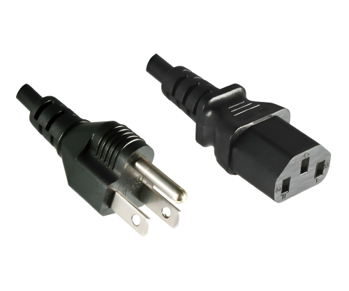 Netzkabel Amerika USA NEMA 5 - 15P, Typ B auf C13, AWG18, SVT, Zulassungen: UL/CSA, schwarz, Länge 1,80m
