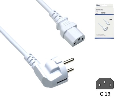 Maitinimo kabelis Europe CEE 7/7 90°-C13, 0,75 mm², VDE, baltos spalvos, DINIC dėžutė su Euro skyle, ilgis 1,80 m