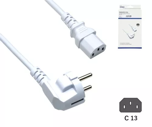 Power cord Europe CEE 7/7 90° to C13, 0,75mm², VDE, white, length 1,80m, DINIC box