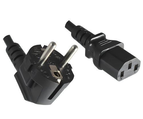 Europe LSZH mains cable, CEE 7/7 90° to C13, 1mm², VDE, black, length 3.00m