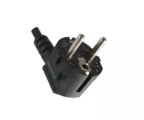 Power cable CEE 7/7 90° to open end, 0.75mm², VDE, NF, DEMKO, FINKO, KEMA, CEBEC, OVE, IMQ, SEV, SAA, black, 2m