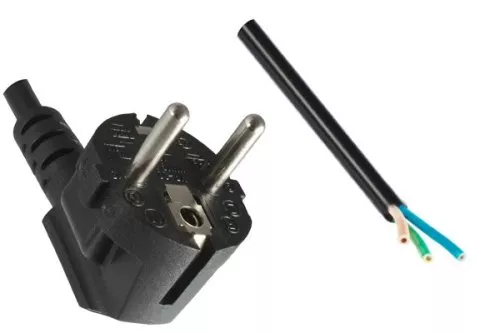 Power cable YP-22/Open End, 1mm², VDE, 3m CEE 7/7 90°/Open End, black