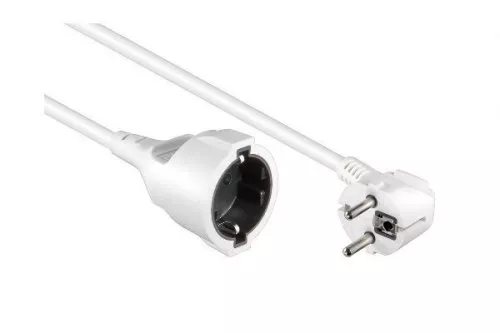 Prodlužovací kabel s uzemňovacím kontaktem, 1,5 mm², 2 m, CEE 7/7 90° na CEE 7/3, zástrčka do zásuvky, bílý