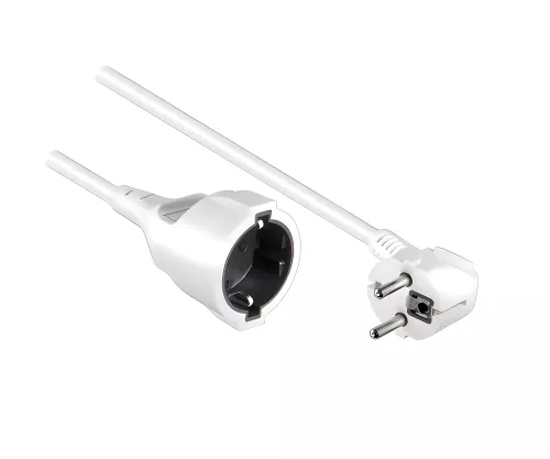 Maanduskontaktide pikenduskaabel, 1,5 mm², CEE 7/7 90° CEE 7/3, pistikupesa, valge, pikkus 2 m.