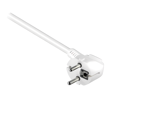 Cable alargador de contacto de puesta a tierra, 1,5 mm², CEE 7/7 90° a CEE 7/3, de clavija a enchufe, blanco, longitud 2 m