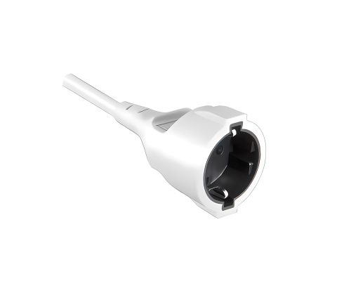 Cable alargador de contacto de puesta a tierra, 1,5 mm², CEE 7/7 90° a CEE 7/3, de clavija a enchufe, blanco, longitud 2 m