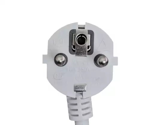 Schutzkontakt-Verlängerungskabel 1,5mm², CEE 7/7 90° auf CEE 7/3, Stecker auf Buchse, weiß, Länge 5m