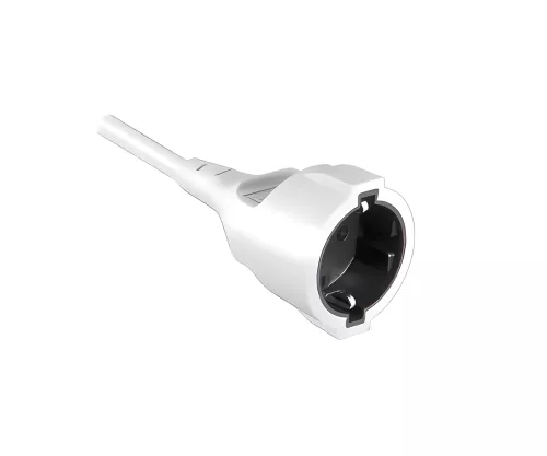 Earthing contact extension cable 1.5mm², CEE 7/7 90° to CEE 7/3, plug to socket, white, length 5m