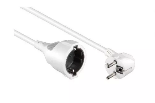 Protective contact extension cable, 1.5mm², 5m, CEE 7/7 90° to CEE 7/3, plug to socket, white