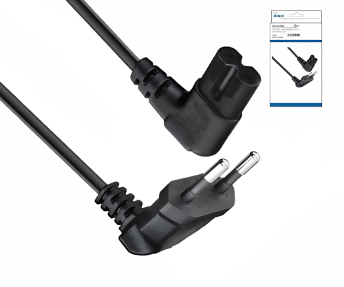 Netzkabel Eurostecker gewinkelt, beide Stecker gewinkelt für z.B. TV Geräte, schwarz, DINIC Box mit Euroloch, 5m