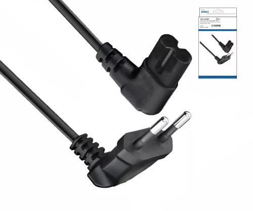 Netzkabel Eurostecker gewinkelt, beide Stecker gewinkelt für z.B. TV Geräte, schwarz, DINIC Box mit Euroloch, 5m