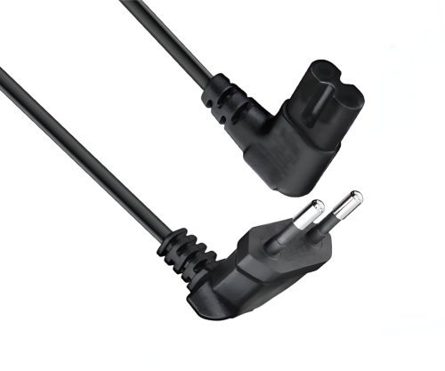 Netzkabel Eurostecker gewinkelt, beide Stecker gewinkelt für z.B. TV Geräte, schwarz, DINIC Box mit Euroloch, 5m