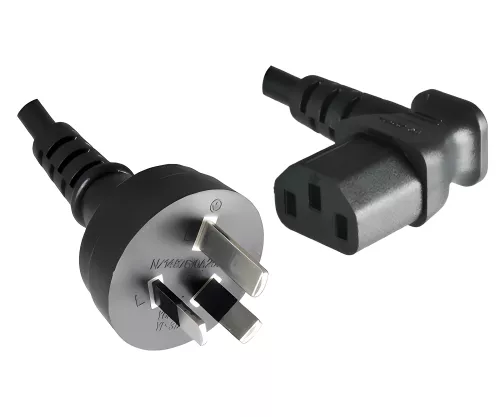 Mains cable Australia type I to C13 90°, 0.75mm², SAA, black, length 1.80m