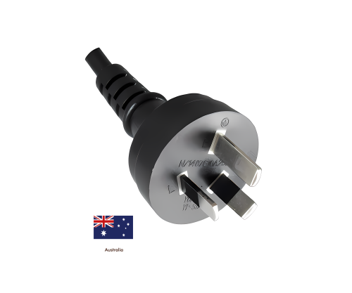 Câble secteur Australie type I sur C13 90°, 0,75mm², SAA, noir, longueur 1,80m
