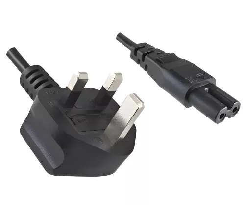 Mains cable England UK type G 3A to C7, 0.75mm², approval: BSI, UKCA, black, length 1.80m