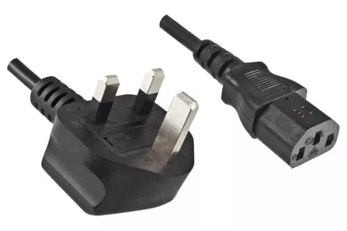 Síťový kabel Anglie typ G 10A na C13, 0,75 mm², schválení: BSI Kitemark, UKCA, černý, délka 1,80 m