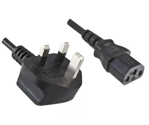 Mains cable England UK type G 10A to C13, 0.75mm², approval: BSI Kitemark, UKCA, black, length 1.80m